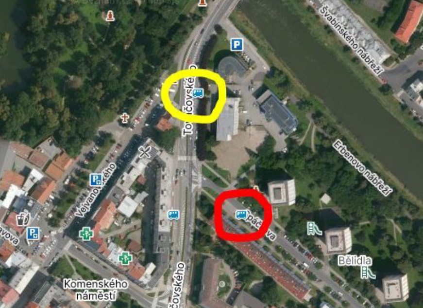 Zastávka v Tovačovského ulici zůstává, zastávka v ulici Spáčilova se nově bude jmenovat "Bělidla".